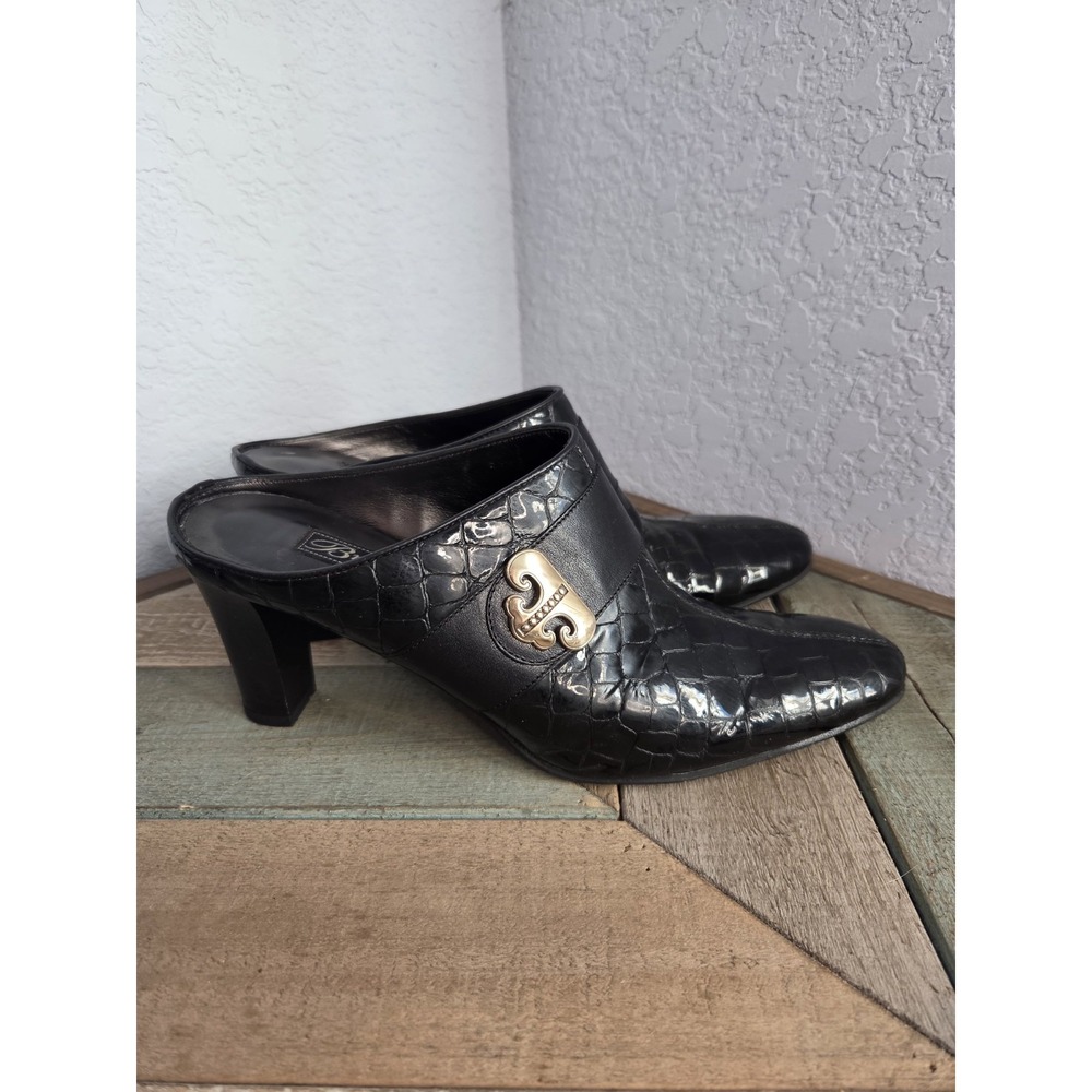 Brighton Runway‎ Patent Leather Slip On Mules Croc Heels Shoes 8 M ITALY